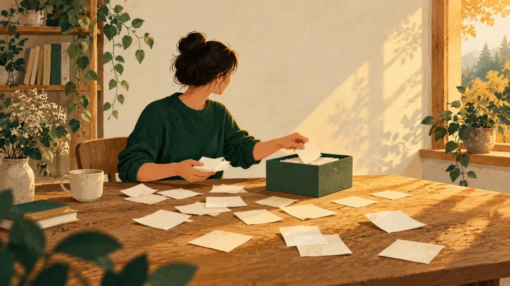 An empty notebook page and a pen on a clean wooden table