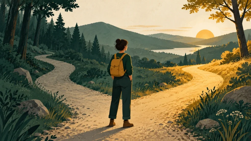 A person at a crossroads looking at two clear paths